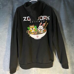 Zoo York Hoodie XL Anime Graphic Print Ramen Food Shiba Inu & bunny Y2K Pullover